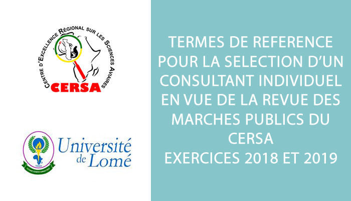 Sélection d’un Consultant Individuel en vue de la Revue des Marches Publics du CERSA, Exercices 2018 et 2019